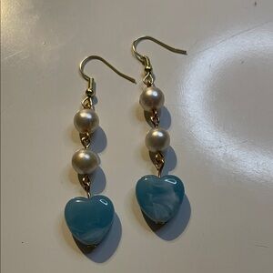 Elegant Blue Heart Drop Earrings